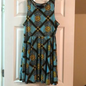 Turquoise Knit Dress with Gold Lion Design EUC